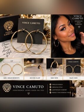 Vince Camuto Shiny Gold Classic Hoop Earrings